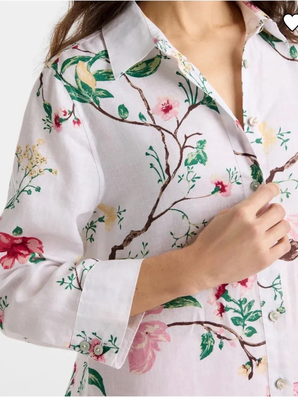 Chicos No Iron Kyoto Bloom 100% Linen Shirt Cuffed 3/4 Sleeve Top, Size 1, M